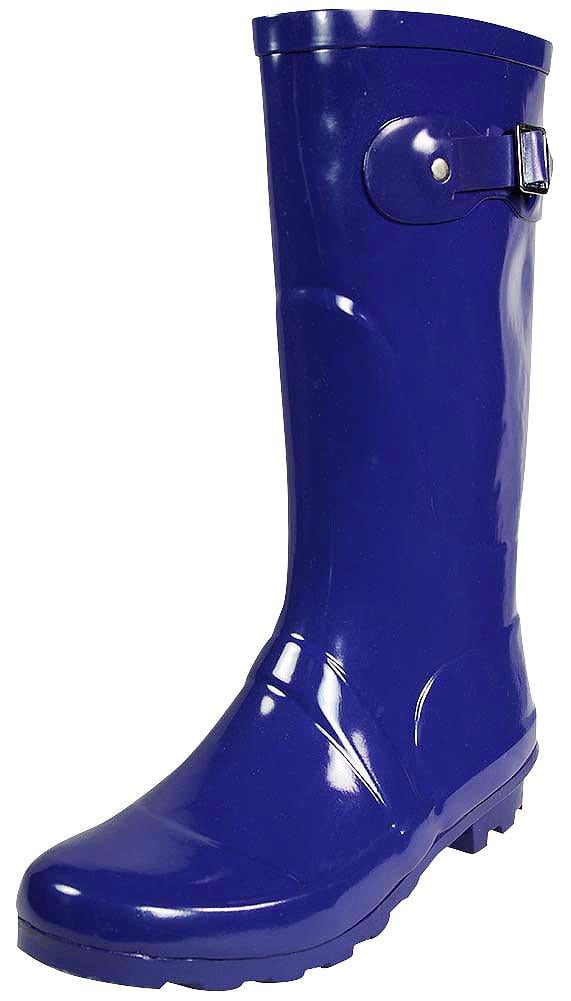 New Women Rain Boots Rubber Solid Color Mid Height Wellie Mid Calf Snow
