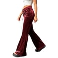 thumbnail image 4 of cocolona Womens Street High Waist Velour Pants Elastic Waist Straight Wide Leg Travel Pants with Pockets, 4 of 5