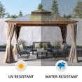 thumbnail image 7 of Domi Outdoor Living 12 X 12 Hardtop Gazebo Outdoor Aluminum Gazebo with Polycarbonate Double Roof Canopy for Lawn and Garden, with Curtains & Net (Wood Looking), 7 of 7