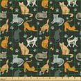 thumbnail image 2 of Ambesonne Cat Fabric by the Yard Upholstery, Cartoon Pets and Paw Prints, 2 Yards, Sand Brown Marigold and Grey, 2 of 5