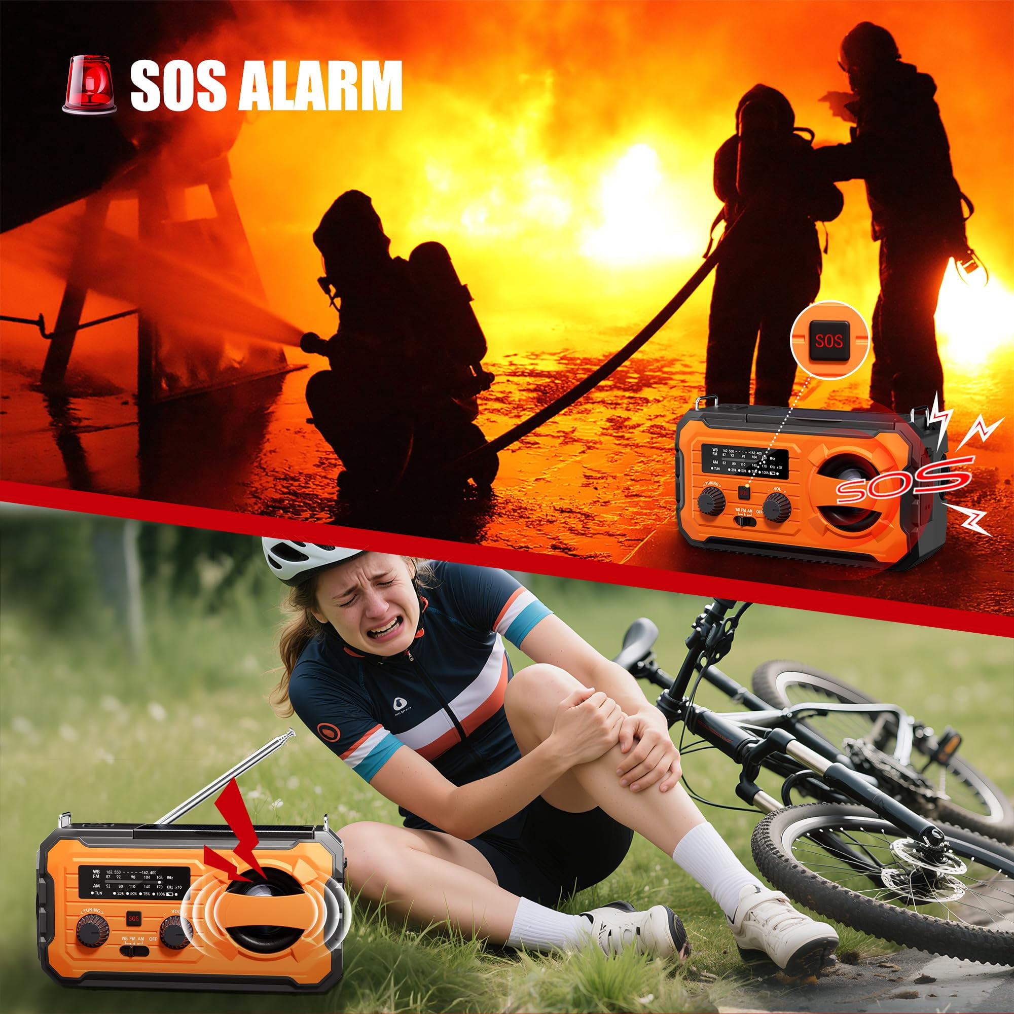Hand Crank Emergency Radio  10000mah Weather With Am/fm/noaa Solar Prower Sos Alarm Phone Charging Led Flashlight Portable Gear For Outdoor & Home Emergencies Kits Orange