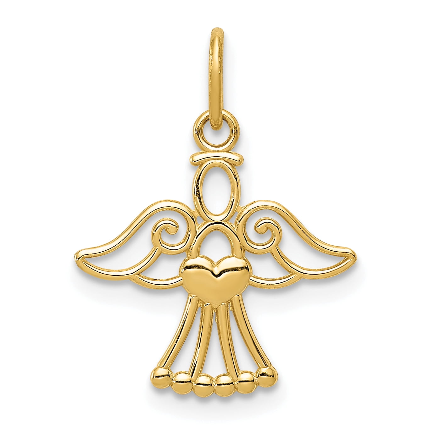 Collier Cœur Petit Ange en Or Jaune 14k Pendentif Religieux