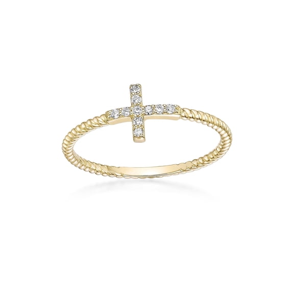 18K Yellow Gold Plated 925 Sterling Silver Cross Signet Ring With Lab Diamond