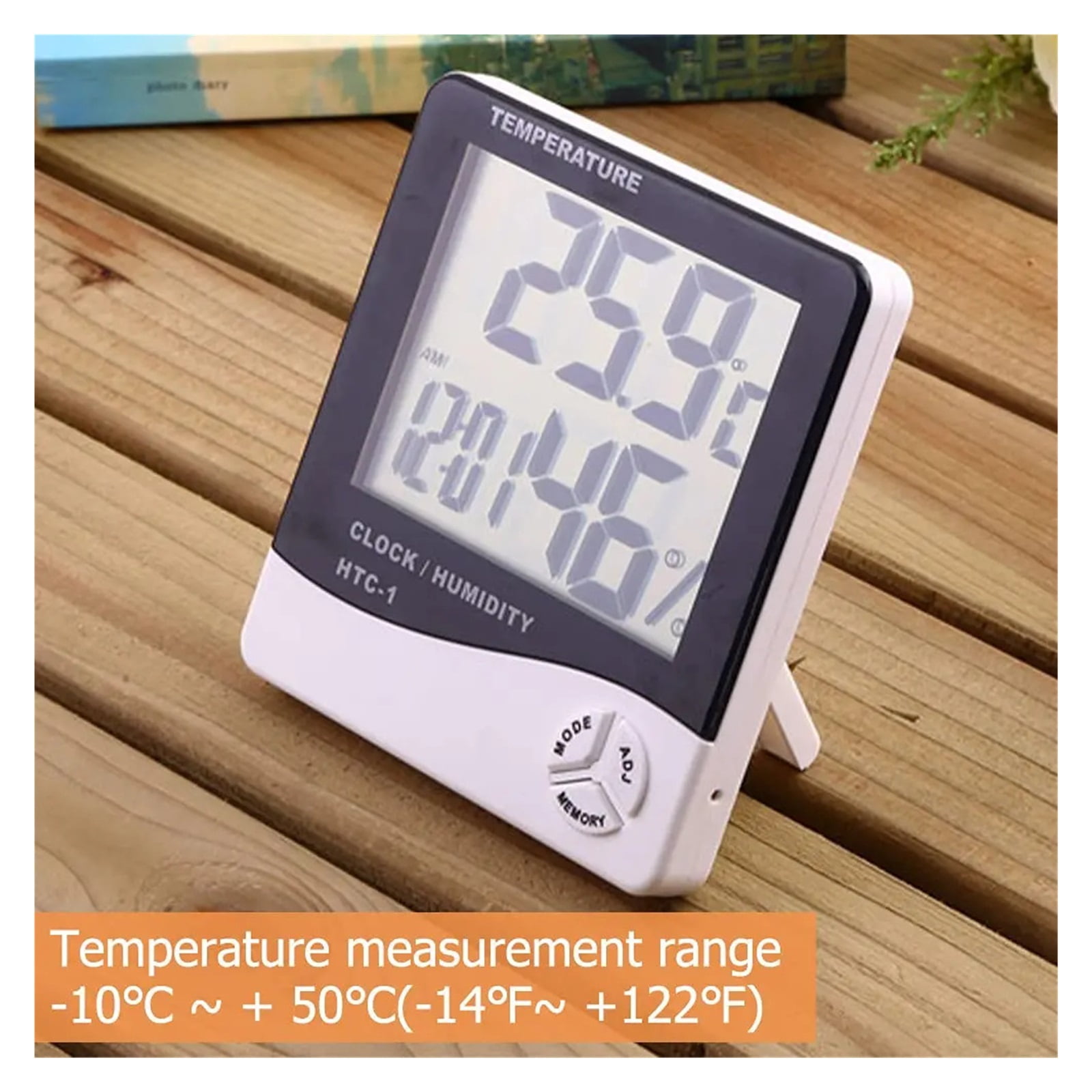 LCD Digital Temperature Humidity Meter Home Indoor Outdoor Hygrometer Thermometer with Clock ,Simple Operation