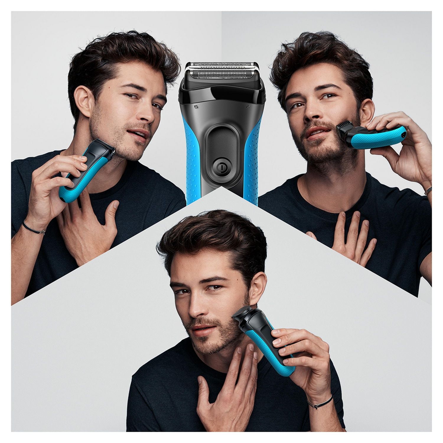 Rasoir électrique Braun Series 3 Proskin Shave&Style 3 en 1, peau sèche et mouillée pour hommes, rechargeable et sans cordon, noir/bleu 1CT