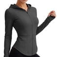 thumbnail image 4 of Bosfbaoi Women's Hooded Full Zip Long Sleeve Athletic Jacket, Slim Fit Stretchy Breathable Workout Top, Curved Hem Thumbhole Outerwear for Yoga Gym Daily, 4 of 7