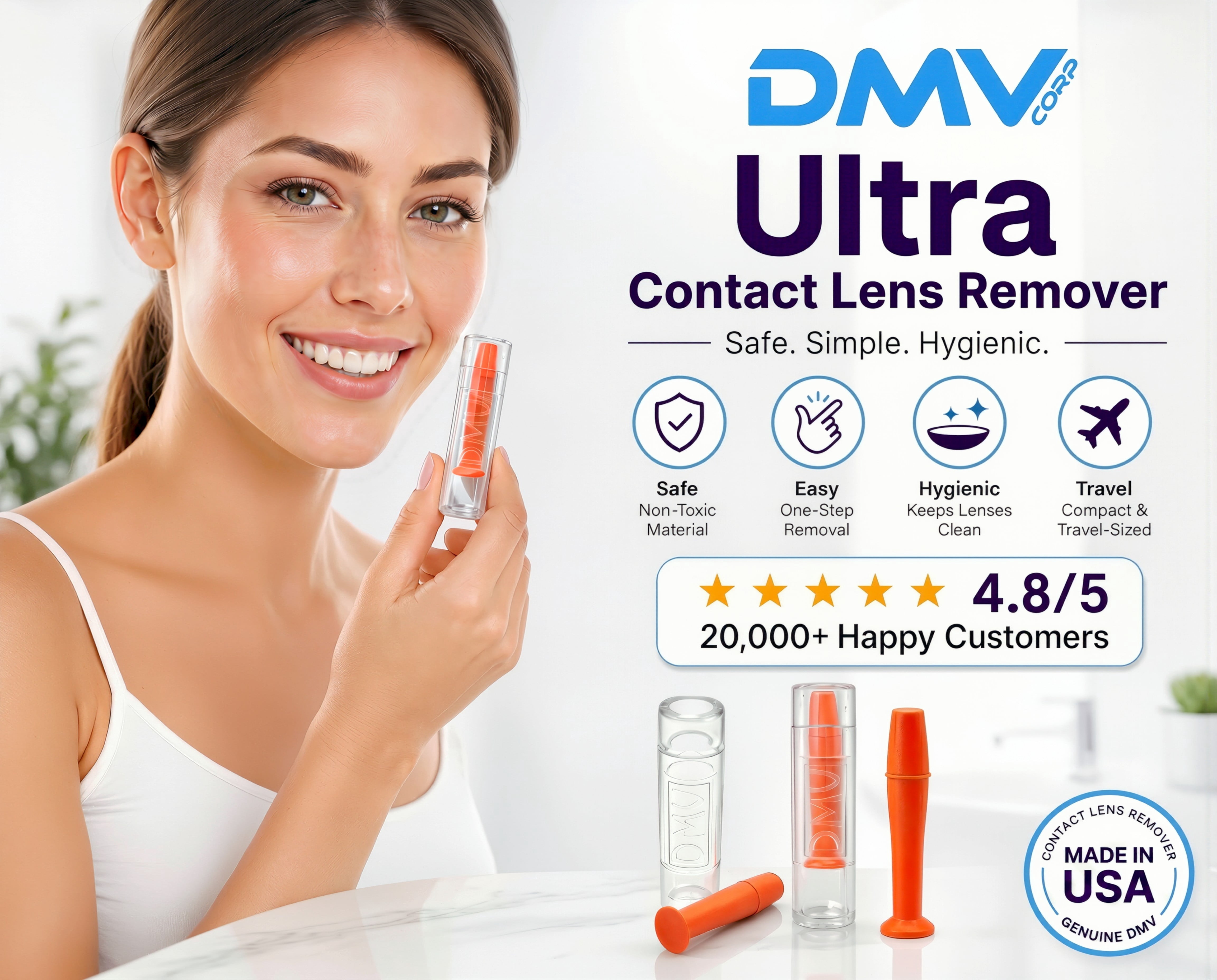 DMV Ultra Hard Contact Lens Remover, Orange, 10 Pack