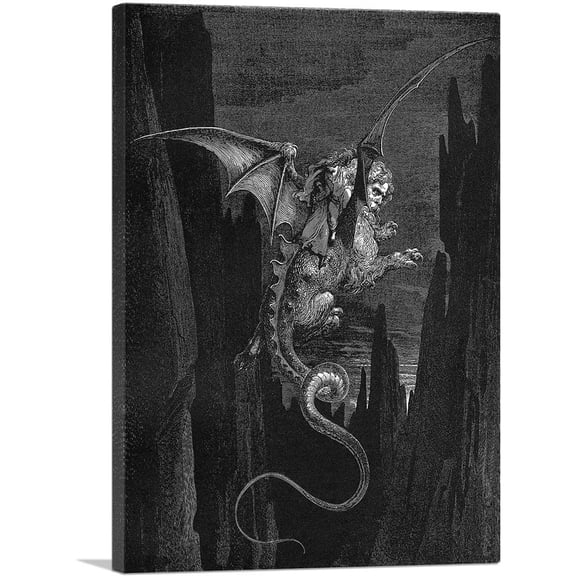 ARTCANVAS Wood Engraving of Geryon Canto XVII Canvas Art Print by Gustave Dore - Size: 26" x 18" (0.75" Deep)