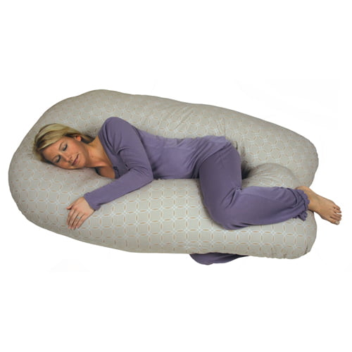 Leachco Back 'N Belly Chic Contoured Body Pillow w/ Zippered Cover Taupe Rings 