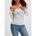 thumbnail image 3 of SUNSIOM Women's Spring Autumn Knit Tops Solid Color Long Sleeve Off Shoulder Front Knot Knitwear, 3 of 6