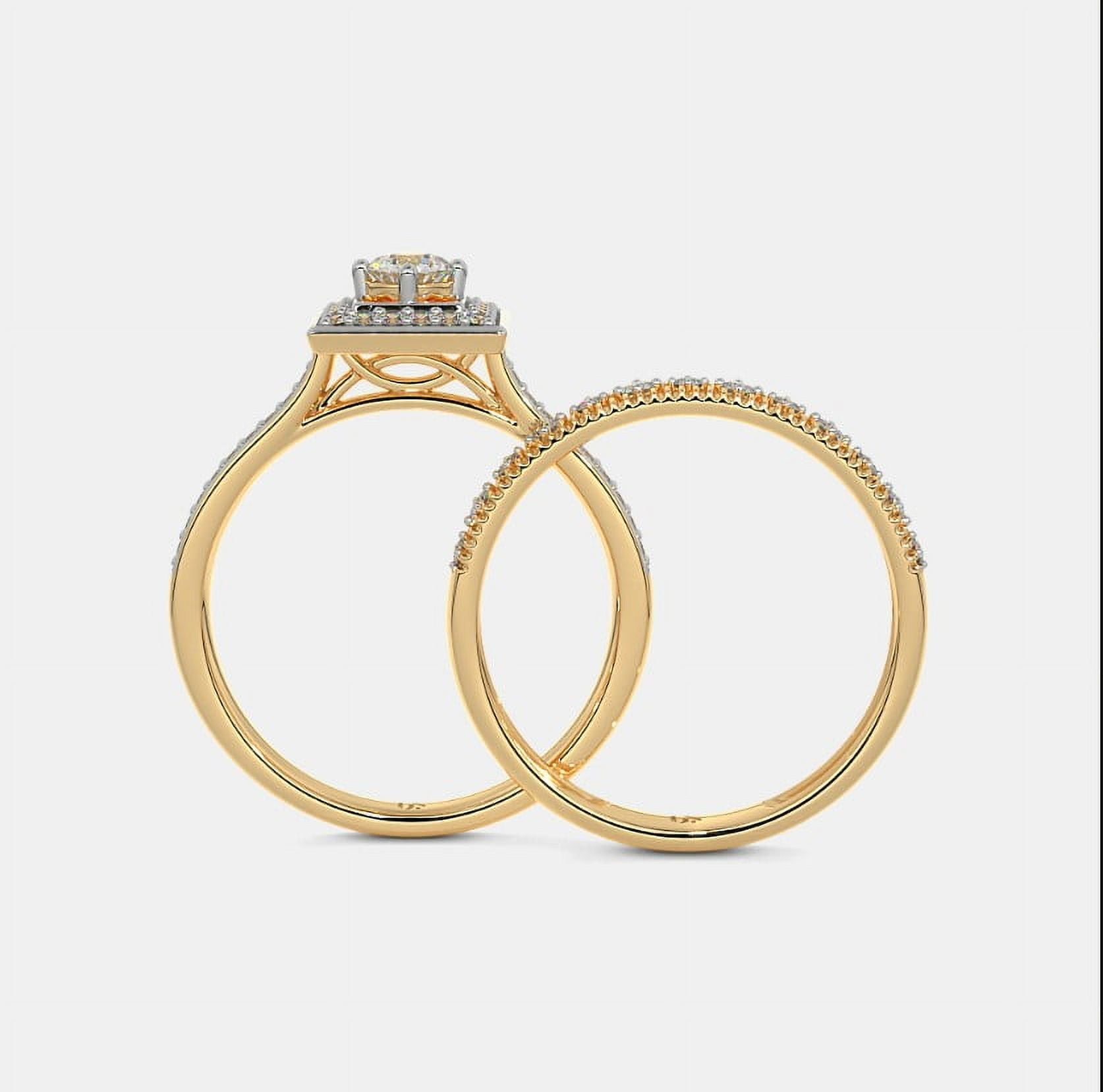 justforyoujewels 2 Ct Natural Moissanite Round Halo Engagement Bridal Ring Set For Women 14k Gold Plated Sterling Silver