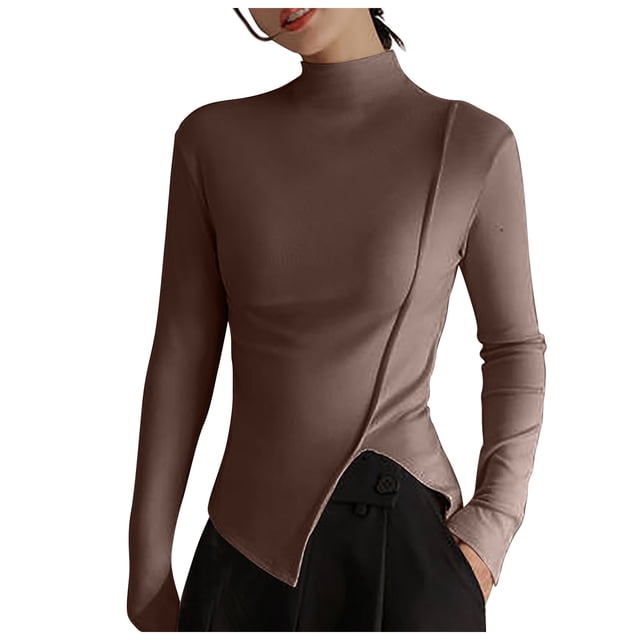 Besolor Hauts à Manches Longues Col Roulé Simulé pour Femmes Ajusté Basique Extensible Léger sous-Vêtements Thermiques