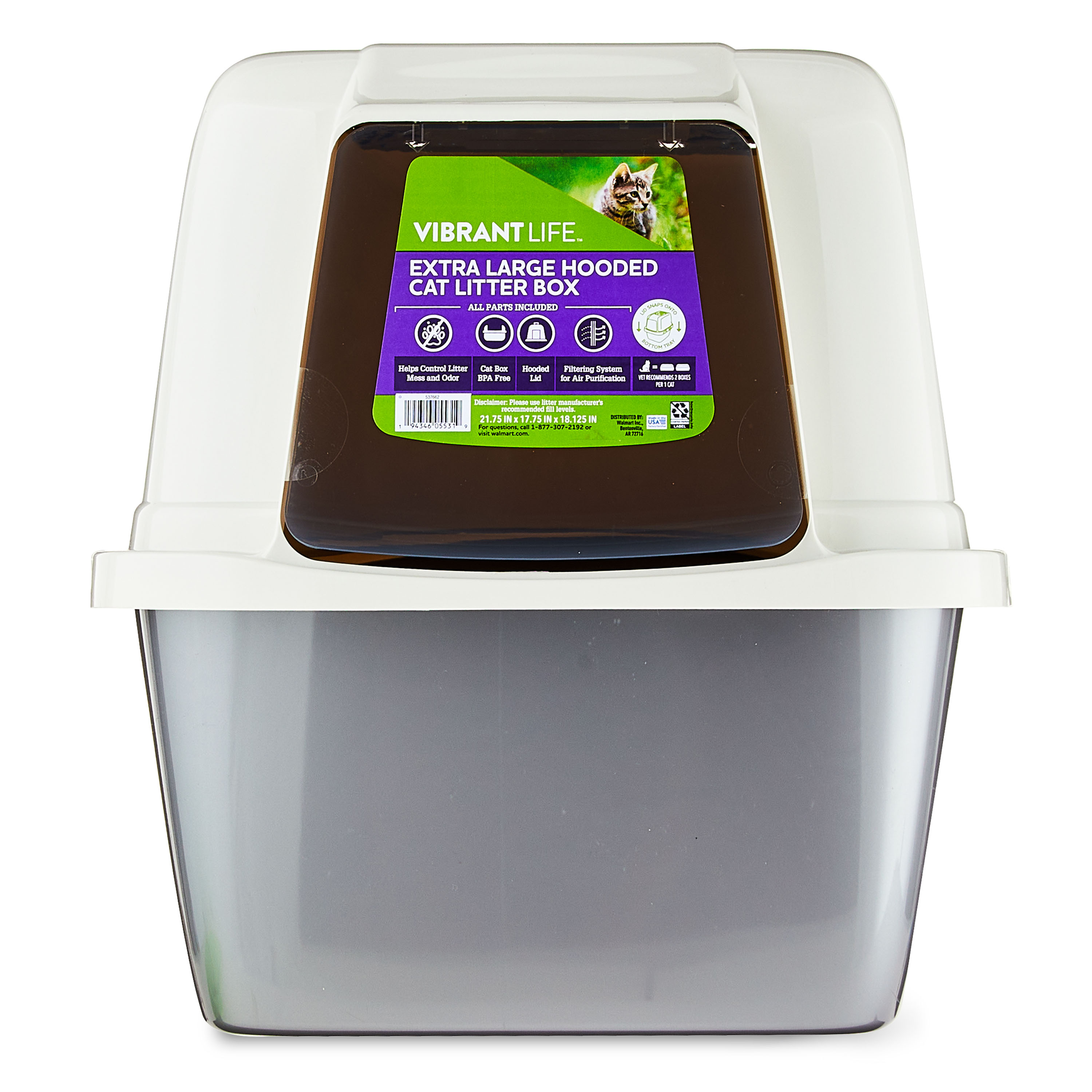 Vibrant Life Extra-Large Hooded Enclosed Cat Litter Box, White