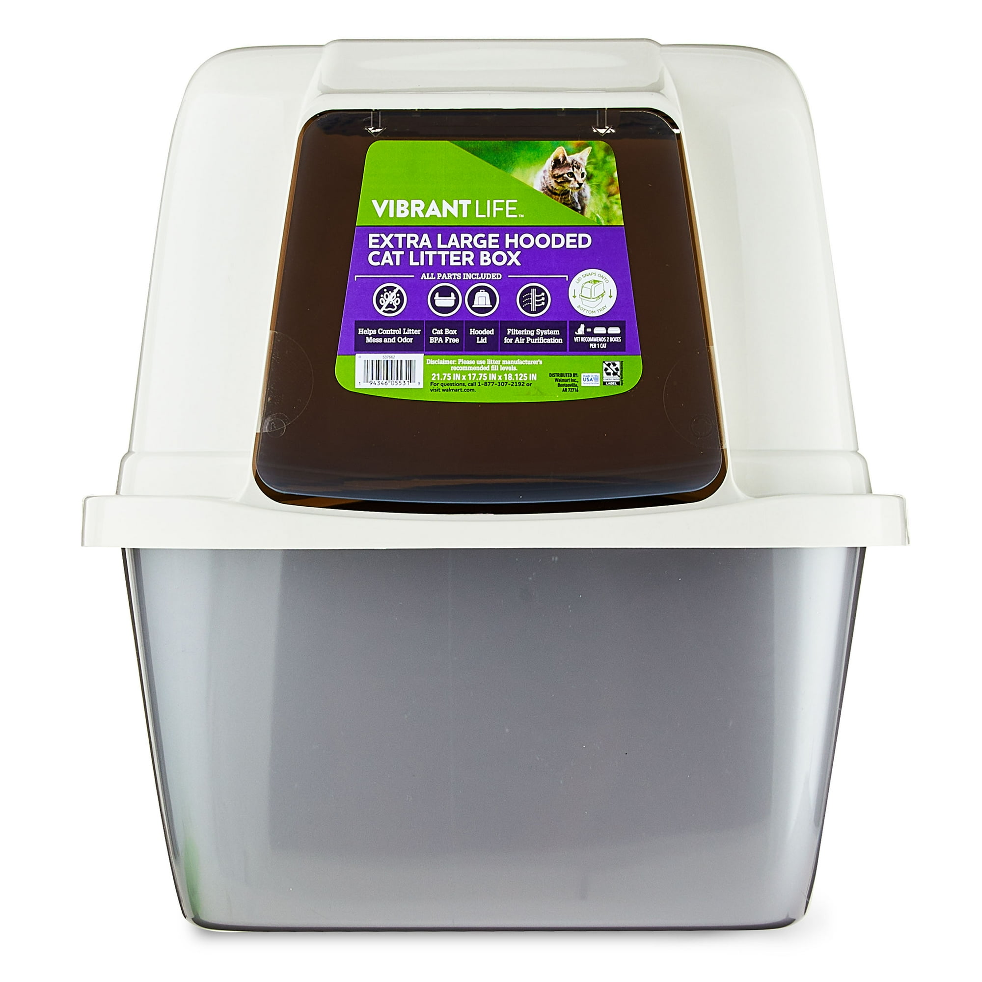 Vibrant Life Extra-Large Hooded Enclosed Cat Litter Box, White