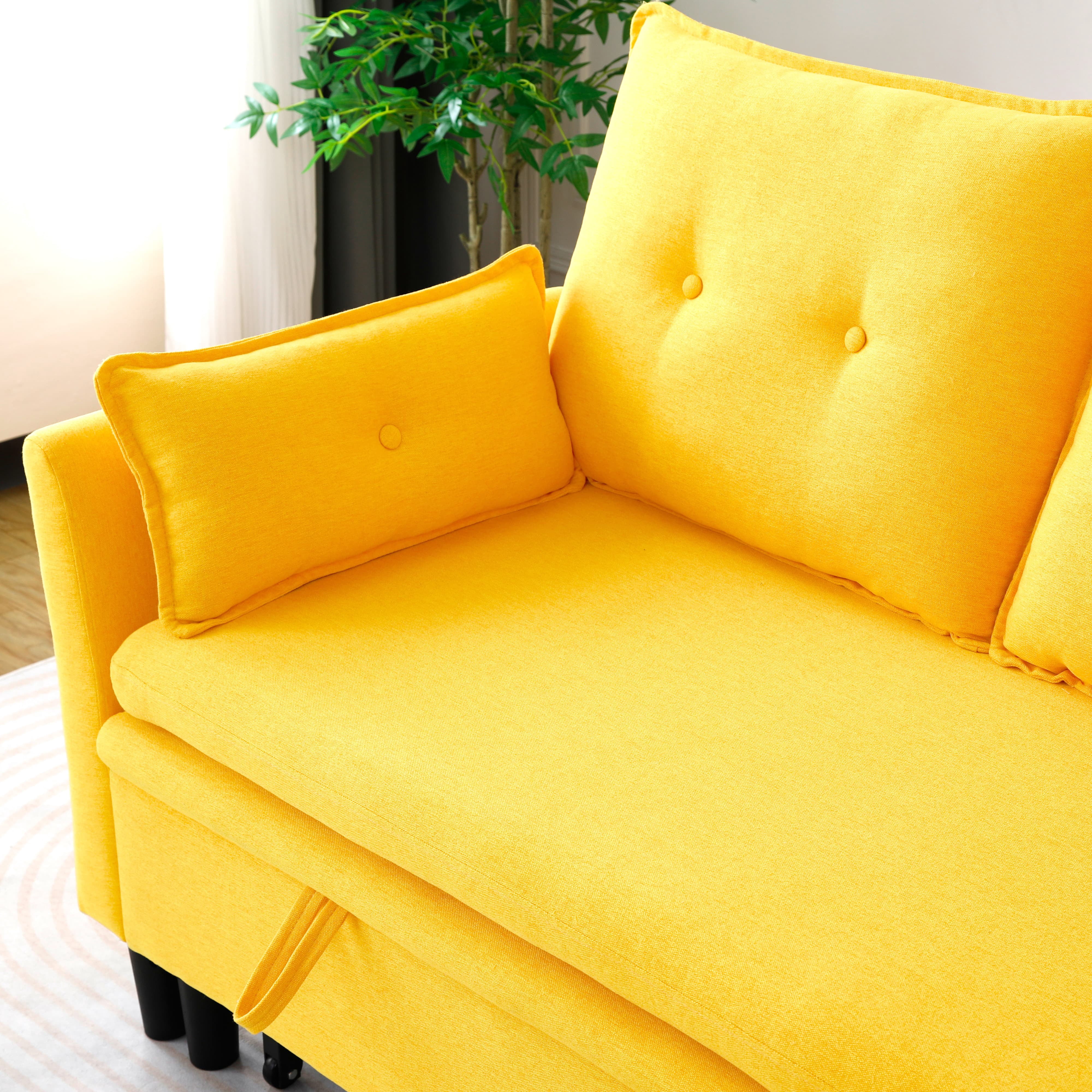 MAYEERTY L-Shaped Reversible Chaise Sectional Sofa Linen Sofa Bed with Storage, for Apartment, Yellow