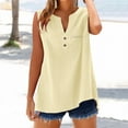 thumbnail image 2 of Holzkary Linen Tank Tops for Women,Henley Sleeveless Tops Casual Summer Loose Fit T Shirts Solid Color Tunic Tank Tops V Neck Tee Button Shirt Top Stand Solid Color Collar Shirt Yellow 4Xl, 2 of 9