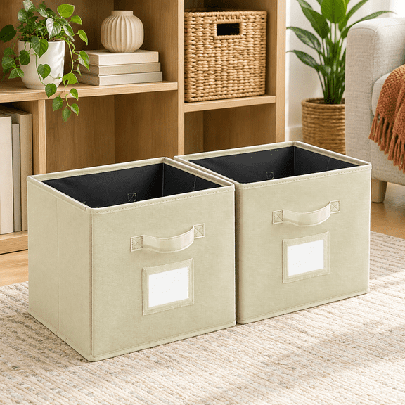 Beige 2 Pack Large Hanging File Box For Letter Size Documents Home Office Storage