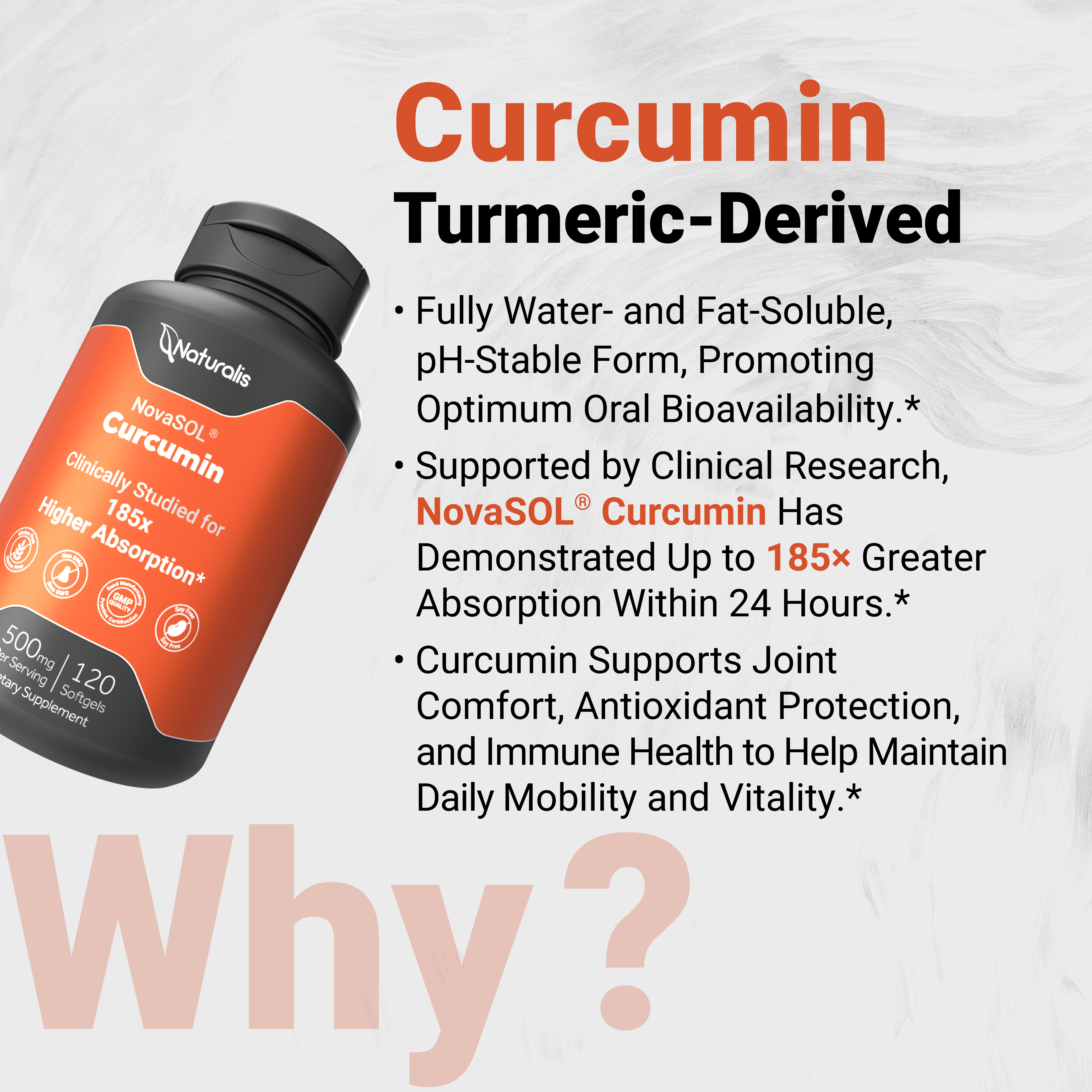 Naturalis NovaSOL Turmeric Curcumin (5,550mg Curcuminoids Equivalent Per Serving) - Clinical Proven with 185X Better Absorption | Antioxidant Support for Brain, Joint & Immune Health* | 120 Servings