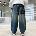 thumbnail image 6 of XUELUO Little Boys Jeans Oversized Word Pattern -Lined Wide-Leg Denim Trousers Warm Comfortable Winter Fashion Kids Pants, 6 of 9