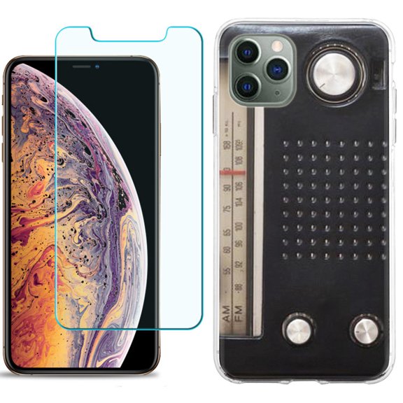 For Apple iPhone 11 Pro Case , Slim-Fit TPU Protective Phone Case with Tempered Glass Screen Protector, by OneToughShield ® - Vintage Radio