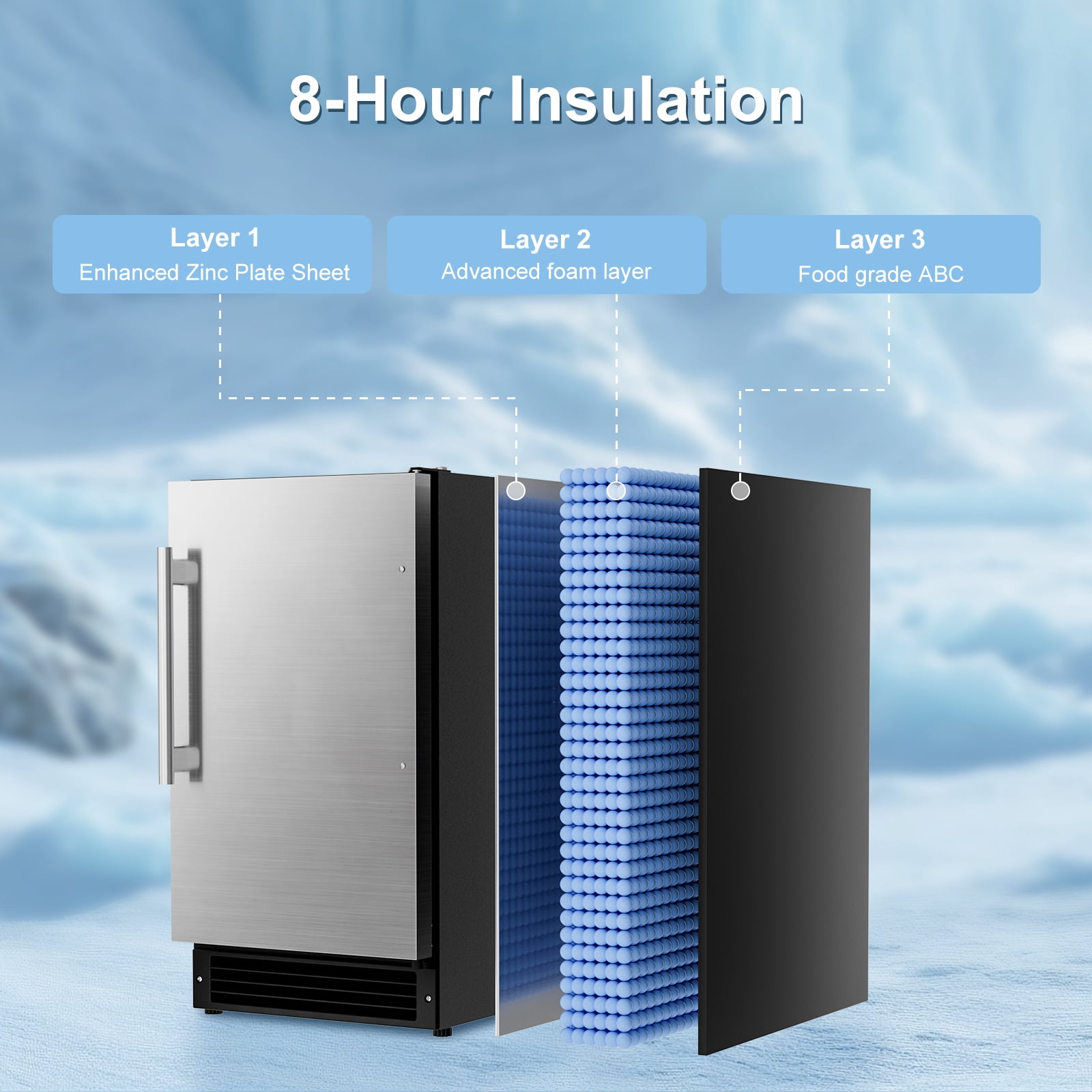 RIOXC Drainless Ice Maker 15" W with 22LBS Storage Bin, Free-Standing Under Counter Ice Maker Cabinet Ready, Crescent Ice for Home, No Drain Required, ETL Approved