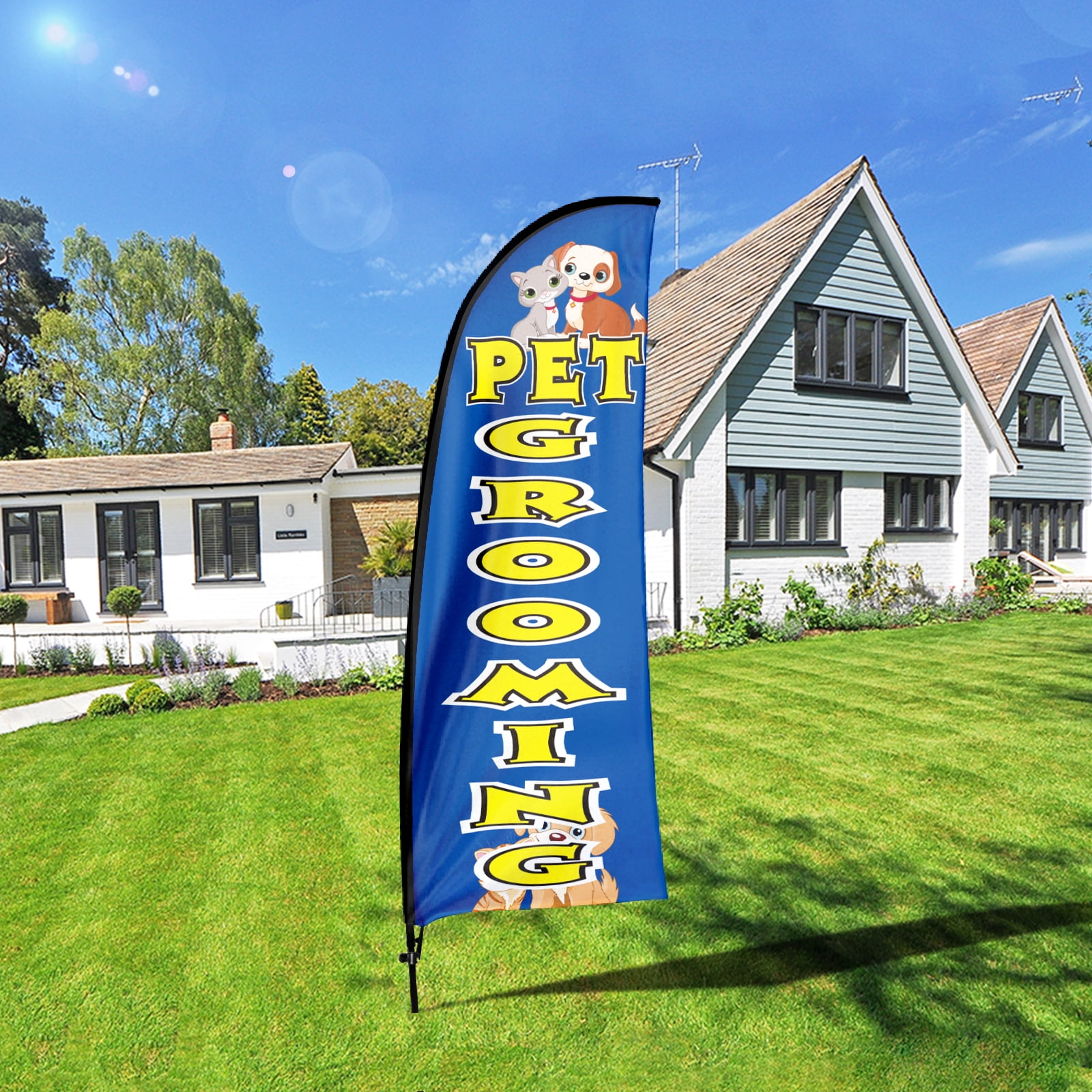 QSUM Pet Grooming Feather Flag Kit,7FT Pet Groomer Advertising Banner