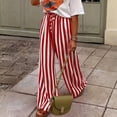 thumbnail image 6 of IYYVV Womens Summer Casual Striped Pants Loose Wide Leg Lounge Pants Elastic Waist Palazzo Trousers with Pockets Vermilion S, 6 of 9
