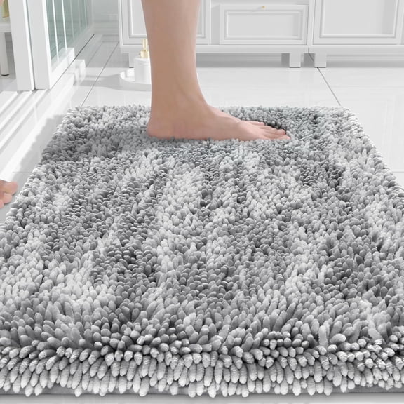 Chenille Bathroom Rugs Non Slip, Extra Thick Soft Absorbent Bath Rug, Machine Washable Quick Dry Bath Mat for Bathroom Floor, Tub and Shower, Home Decor Accessories, 24x17, Light Grey