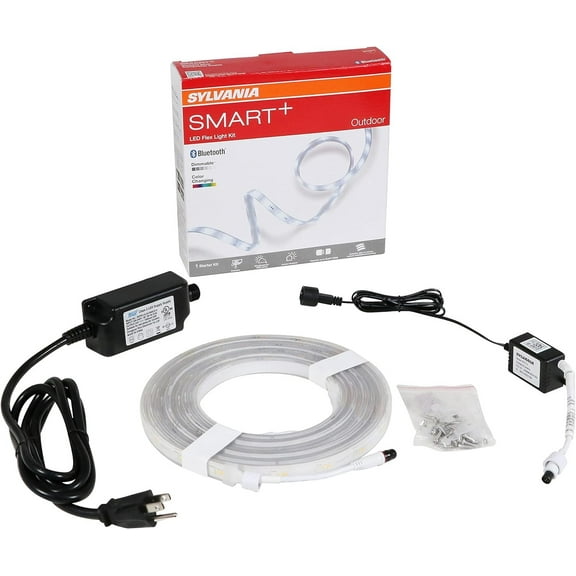 Sylvania Smart 16.4 ft Bluetooth Mesh LED Flex Light Strip Outdoor Starter Kit for Alexa/Google/Apple HomeKit, RGBTW Full Color, Dimmable, Accessories Included, Outdoor Rated - 1 Pack 75777