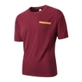thumbnail image 3 of Tops para hombre, blusas y camisas de manga corta con cuello redondo para hombre, blusas versátiles de moda para hombre, de color liso, con bolsillos, de manga corta y cuello redondo, abrigo de poliés, 3 of 7