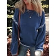 thumbnail image 5 of Sweaters for Women Solid Crewneck Loose Fit Long Sleeve Contrast Cable Knit Pullover Sweater Jumper Tops Navy Blue M, 5 of 7