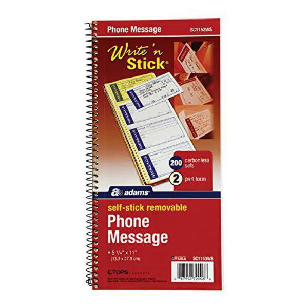 2-Part Blue Write N Stick Message Pad Carbonless 200 Sets per Book 5-1/4 x 11 