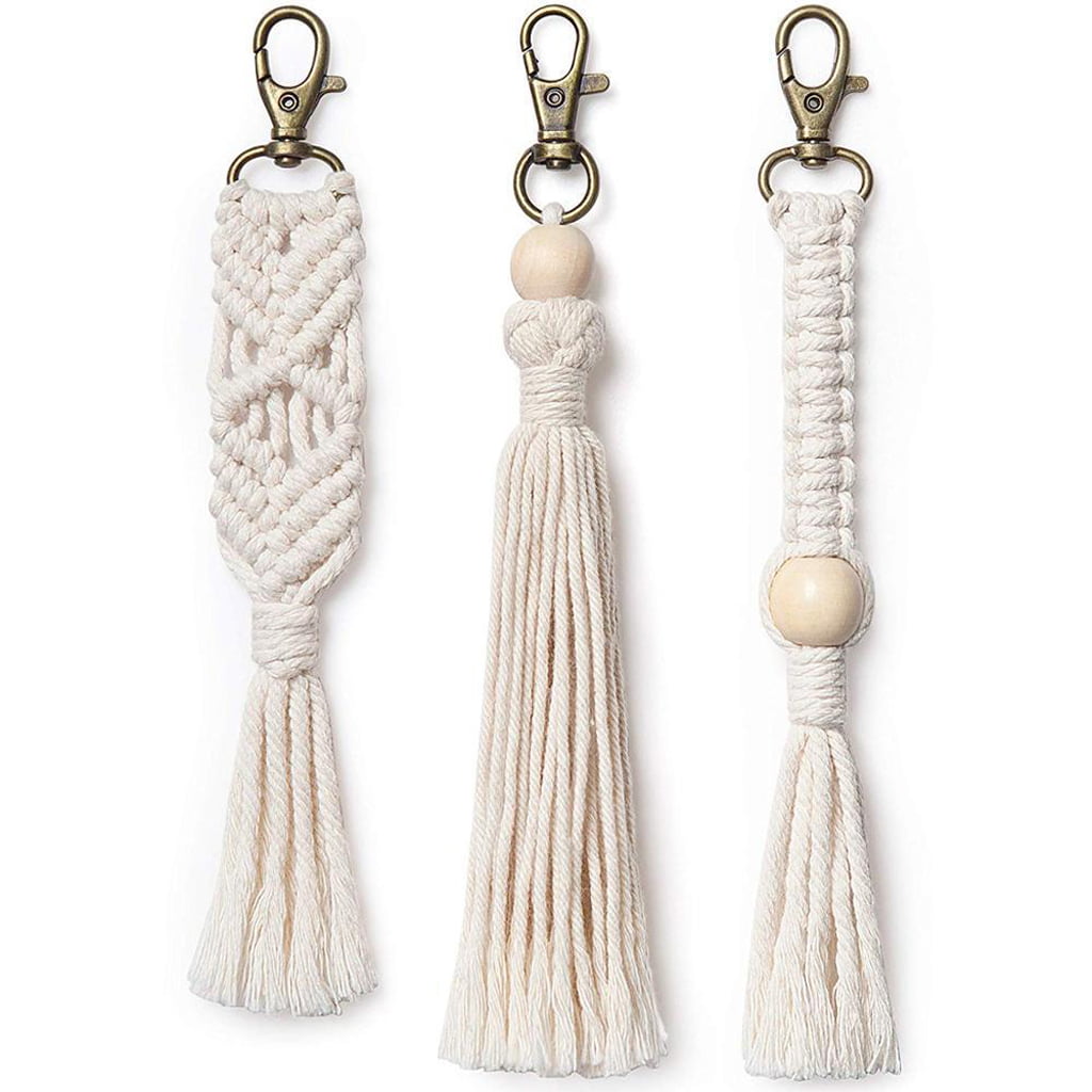SUTRAM 3 pieces Macrame Keychains I Macrame Bag Charms with Tassels I Handmade Accessory for Car Key Purse I Boho Gift for girls (Multicolor)