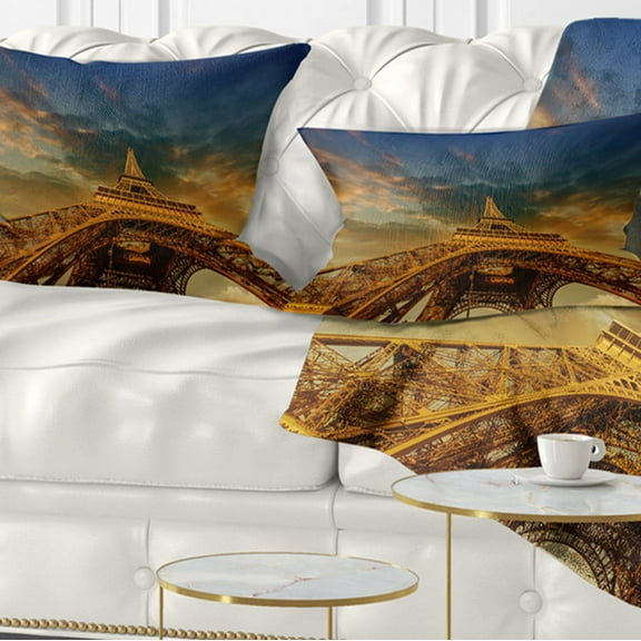 Designart Dramatic Sky above Paris Paris Eiffel Towerin Paris - Cityscape Throw Pillow - 12x20