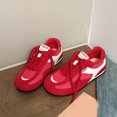 thumbnail image 3 of Womens Fashion Sneakers Breathable Mesh Suede Trendy Color Block Tennis Shoes Lace up Nonslip Round Toe Walking Shoes Red Size 7, 3 of 5