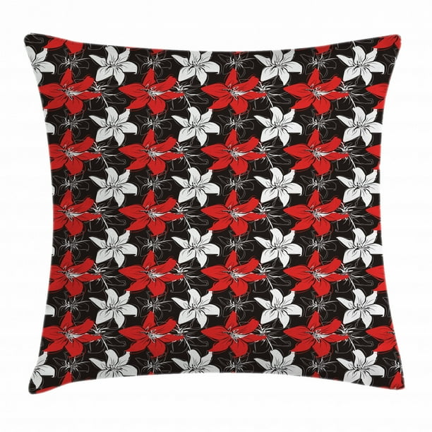 Red and Black Throw Pillow Cushion Cover, Artistic Bedding Plants