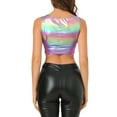 thumbnail image 3 of MODA NOVA Junior's U Neck Sleeveless Party Shiny Metallic Crop Top Light Purple S, 3 of 6