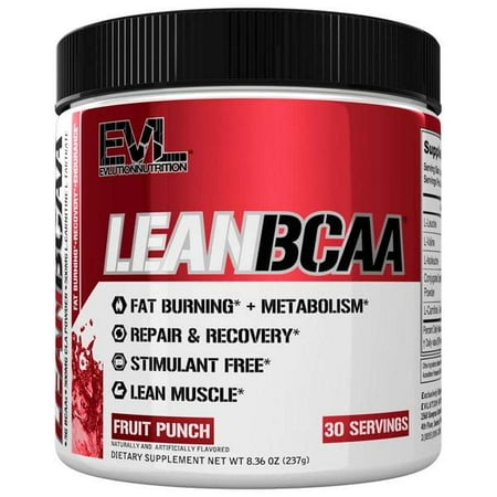 BCAA Fat Burner with CLA & L-Carnitine - Evlution Nutrition LeanBCAA Muscle Recovery Supplement - Stimulant-Free, Sugar Free & Gluten Free - 30 Servings (Fruit Punch)