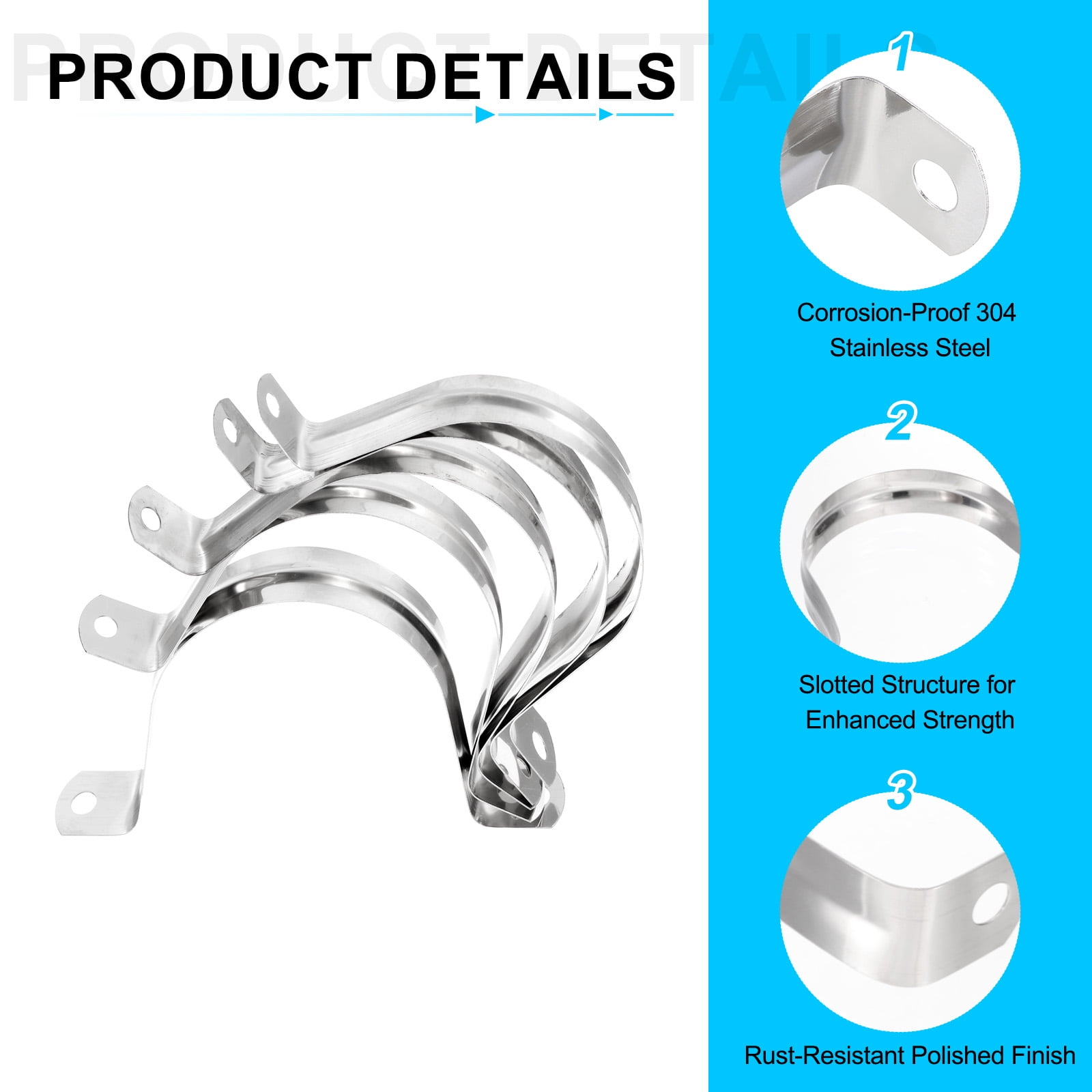 Uxcell 50pcs 2 3/4-Inch 70mm Conduit Clamps M70 U Tube Pipe Clamp Stainless Steel Rigid Pipe Strap Bracket