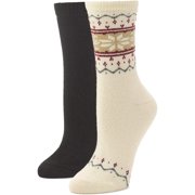 HUE womens Crew Boot Sock 2 Pair Pack One Size Ivory Fairisle/Black - 2 Pair Pack