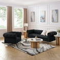 thumbnail image 4 of Renesmee Sofa Black Leather PU Button Tufted 3 Seat Rolled Arms, 4 of 12