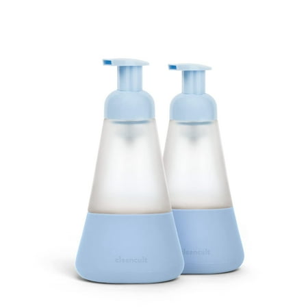 Cleancult Foaming Hand Soap & Hand Sanitizer Dispenser with Pump, Refillable Glass 12oz Container, Shatter Resistant, Non-Slip Grip, Matte Frosted Finish, Kitchen & Bathroom Sink, 2 Pack - Periwinkle