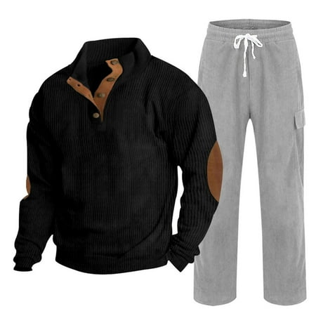 guisaled Corduroy Tracksuit 2 Piece Set for Mens Athletic Casual Sweatsuits Button Stand Collar Sweatshirt Jogger Pants Outfits