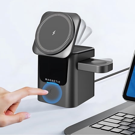 3-in-1 Wireless Charging Station for Apple, Qi2 Certified 15W Foldable Mag-Safe Travel Charger Stand Wireless Charger Dock for iPhone 17/16/15/14/13/12, Apple Watch & AirPods