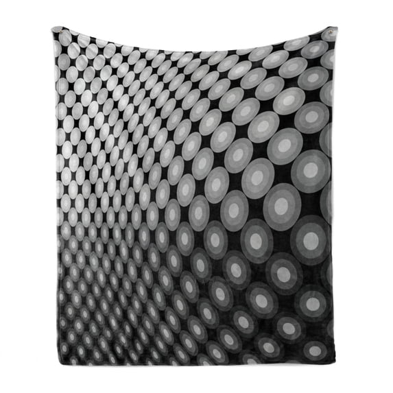 Abstract Soft Flannel Fleece Throw Blanket, Mosaic Pattern with Dots 3D Effect Digital Curvy Skewed Circular Artwork, Cozy Plush for Indoor and Outdoor Use, 60" x 80", Black White Grey, by Ambesonne