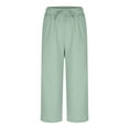 thumbnail image 4 of biudgviw Womens Capri Wide Leg Pants Drawstring High Waisted Linen Pants with Pockets Vacation Beach Clothings Cropped Trousers, 4 of 6