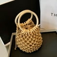 thumbnail image 1 of Faithtur Woman Girl Woven Handbag Beach Style Wood Handle Drawstring Bucket Bag, 1 of 9