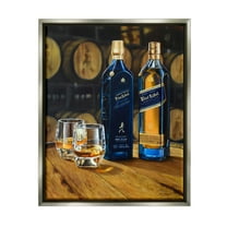 Stupell Industries Whiskey Glasses Still Life Food & Beverage Painting Gray Floater Framed Art Print Wall Art, 17 x 21
