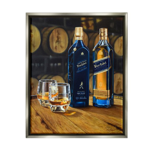 Stupell Industries Whiskey Glasses Still Life Food & Beverage Painting Gray Floater Framed Art Print Wall Art, 17 x 21
