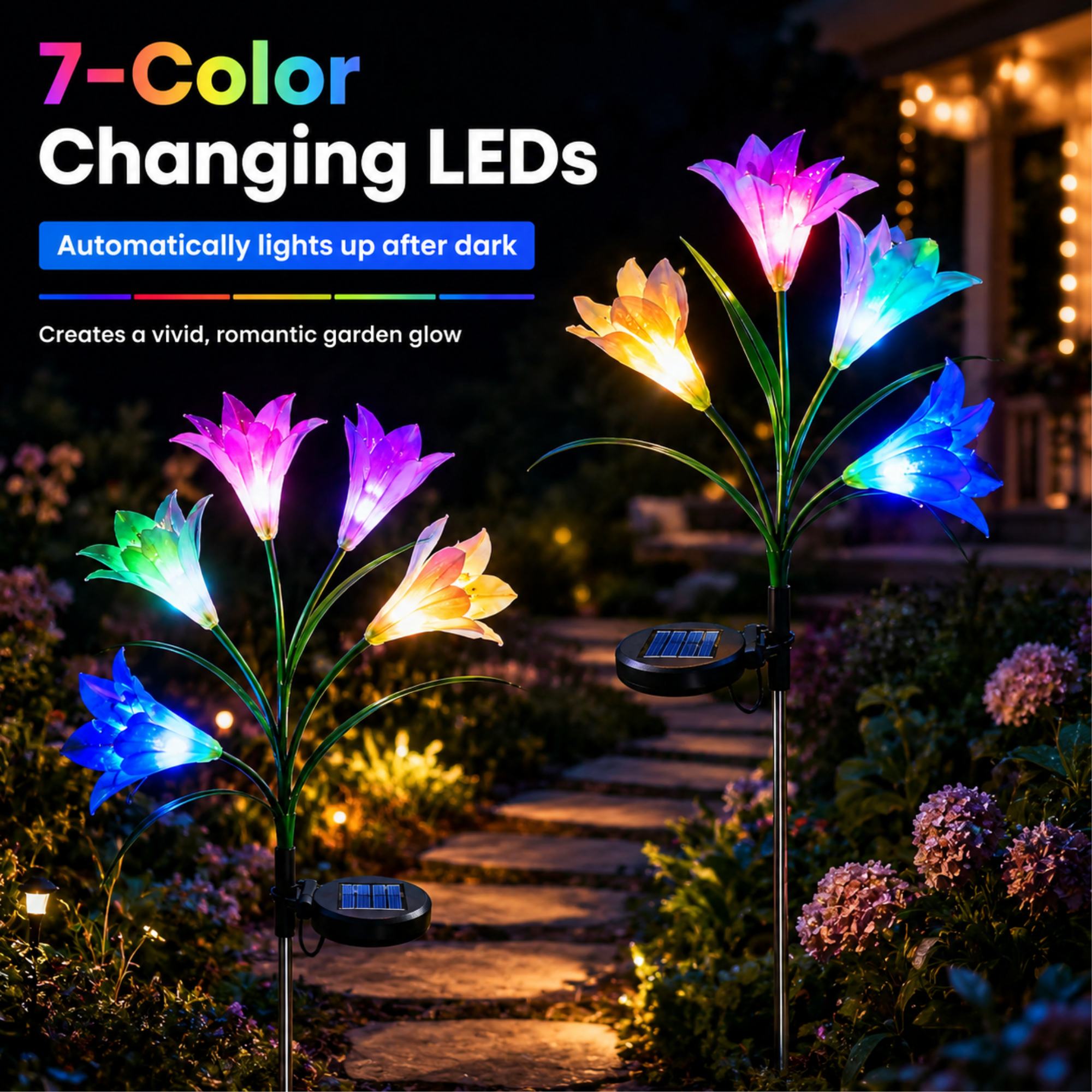 Rynpexz Solar Flower Lights, 2-Pack 8 Lily Stake Lights photo 4